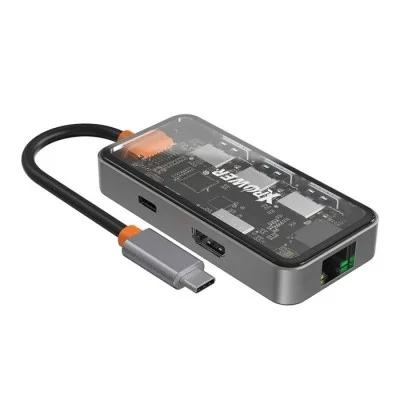 Xpower HU62 6 In 1 100 Watts PD Type-C Hub - Transparent Grey